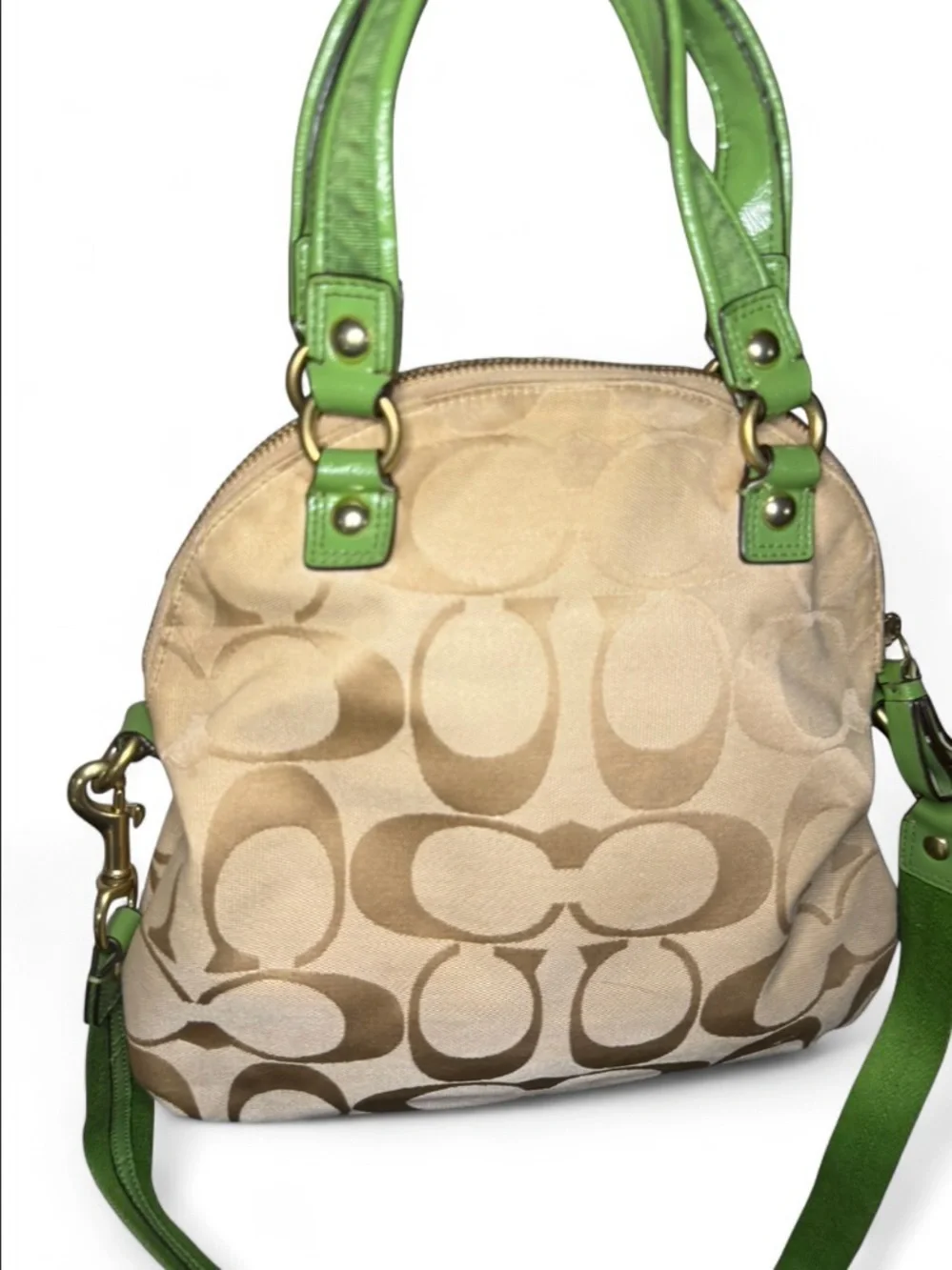 Rare Coach Poppy Y2K Signature Canvas Crossbody Satchel Lime Green